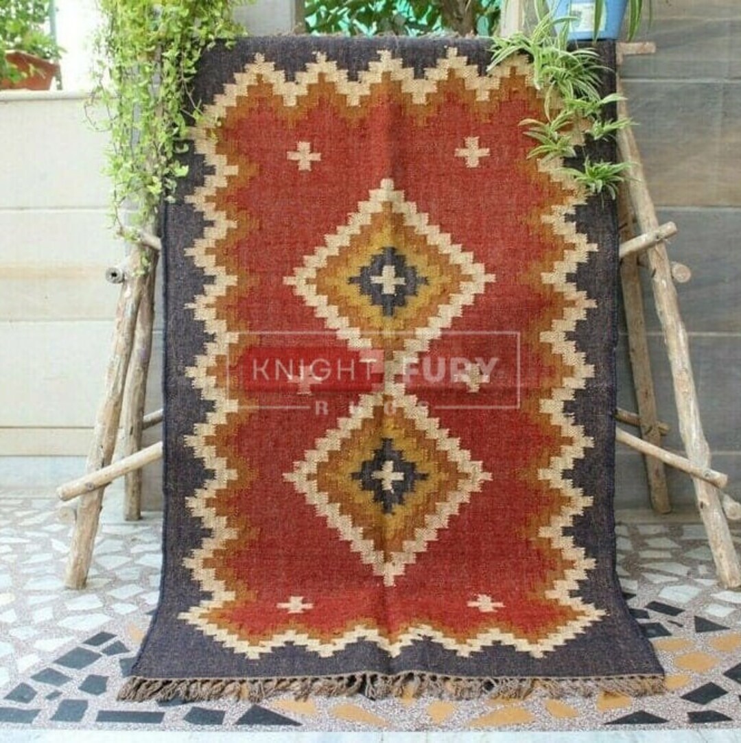 Handmade Wool Jute Rug, Navajo Kilim Rug, Aztec Rug, Accent Rug ...