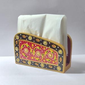 Porta tovaglioli Meenakari / Confezione da 1 / Porta tovaglioli, Porta tovaglioli, Porta tovaglioli in legno per tavolo, Made in India, artigianato indiano, multicolore