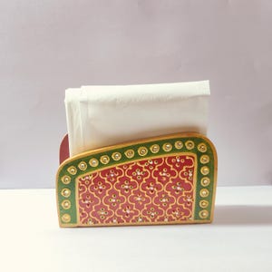 Meenakari Serviettenständer | 1er Pack | Serviettenständer, Serviettenhalter, Serviettenhalter aus Holz für Tisch, Made in India, indisches Handwerk, mehrfarbig