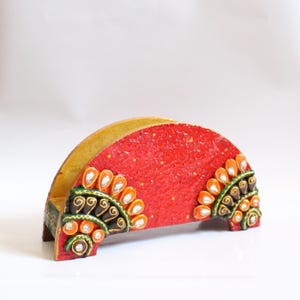Pappmache Rot Serviettenständer | 1er Pack | Serviettenständer, Serviettenhalter, Serviettenhalter aus Holz für Tisch, Made in India, indisches Handwerk