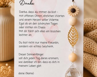 Danke Geschenk Freundin | Sonnenfänger mit Spruchkarte | Geschenk beste Freundin | Emotionales Freundschaftsgeschenk | Kristall Sonnenfänger
