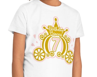 Prinses verjaardag T-shirt leeftijden 1 tot 7 | Betoverende prinsessenkoets | T-shirt voor meisjes met korte mouwen | Prinses T-shirt