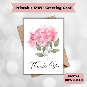 Carte de remerciement fleur, carte de vœux, cadeau pour elle, cadeau pour lui, paquet de fleurs, carte 5x7 pouces, carte imprimable numérique, téléchargement instantané