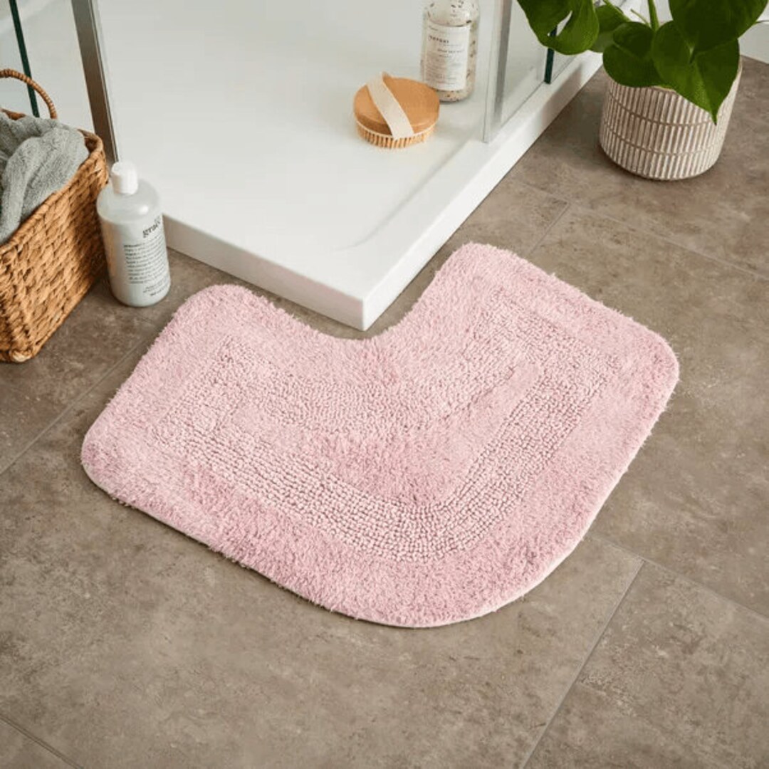 Blush Pink Soft Cotton Corner Bath Mat 65 X 50cm L Shape Home Etsy