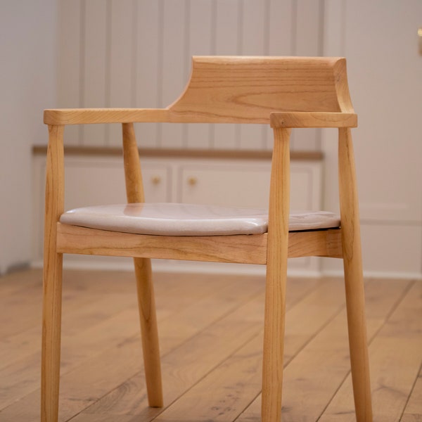 Chaise bois naturel et tissus - Chaise de salle à manger en bois et tissus - Chaise de salon moderne -