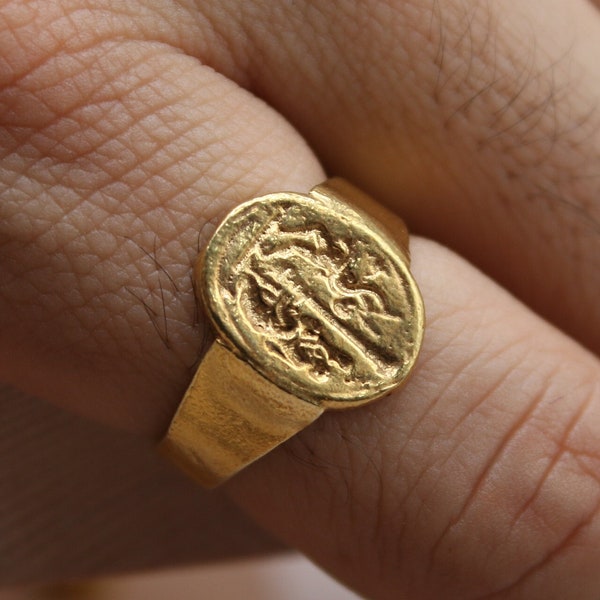 Medieval Devil Dancing Symbol Silver Signet Ring Vintage Ring