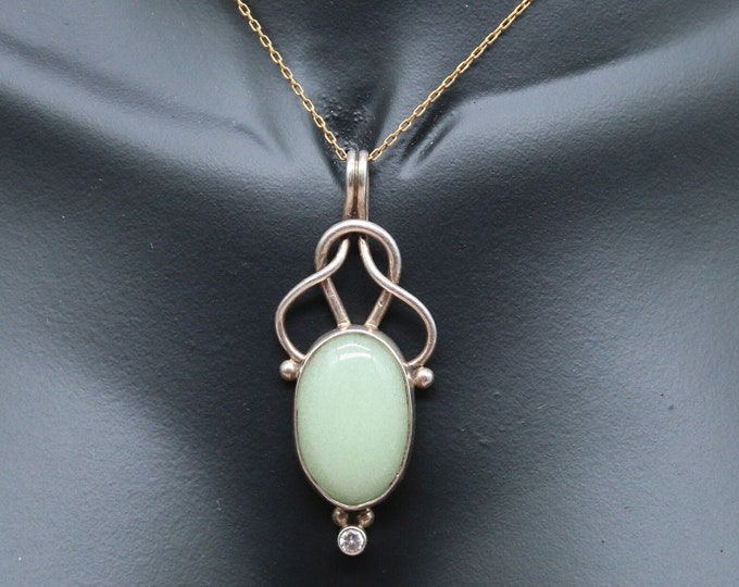 925k Sterling Silver Large Oval Jade  Necklace,  November Birthstone necklace Gift For Her