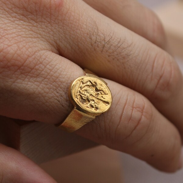 14k Gold Roman Coin Signet Ring