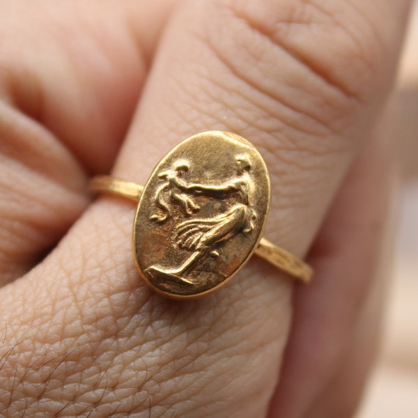 Anillo De Sello De Plata Chapado En Oro De Jesús Y María De 14k