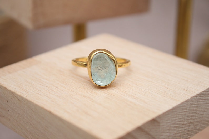 Raw Aquamarine Ring, Wedding Ring, Engagement Ring, Gift For Her Mothers Day image 1