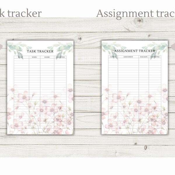 Floral Tracker set | 2 printable PDF pages | Digital download | Assignment Tracker - Task Tracker