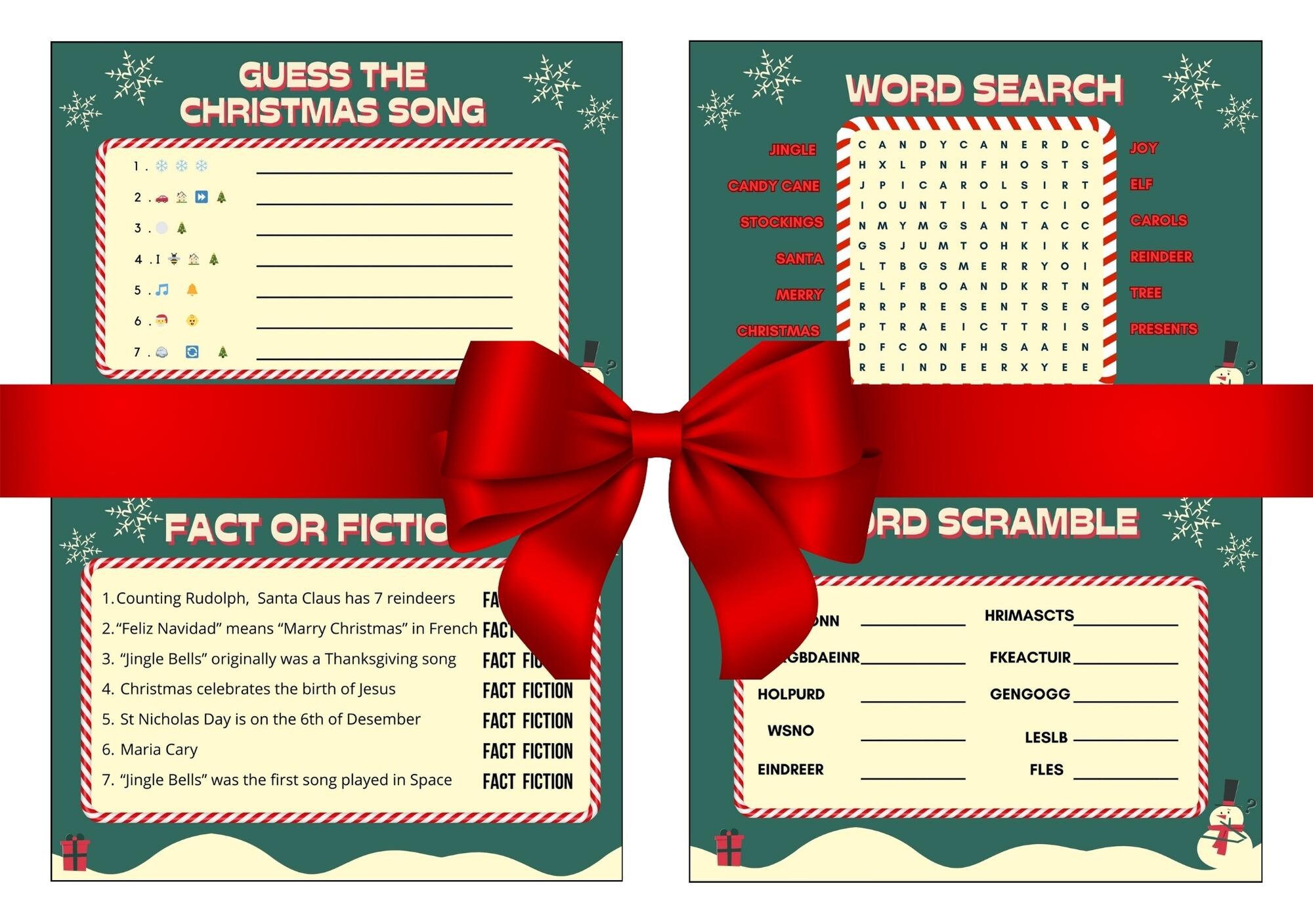 Printable Family Christmas Games Bundle, 10 Holiday Party Games