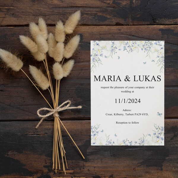 Wildflowers Floral Wedding Invitation,Elegant Flower, Horizontal and Vertical Editable Cards Template, Wedding-Invite, RSVP, Invitation Card