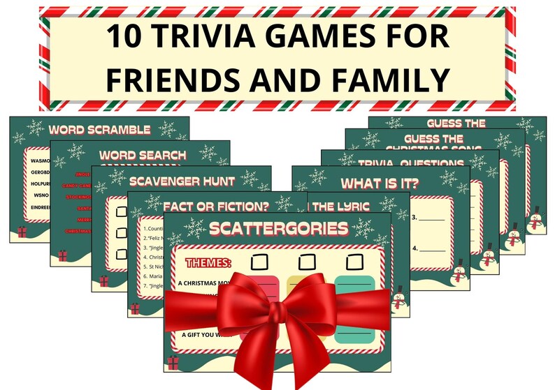 Printable Family Christmas Games Bundle, 10 Holiday Party Games