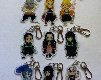 Demon Slayer Chibi Acrylic Keychains And Bag Decoration Charms | Tengen Zenitsu Rengoku Muichiro Nezuko Inosuke Tanjiro Obanai Cute Anime