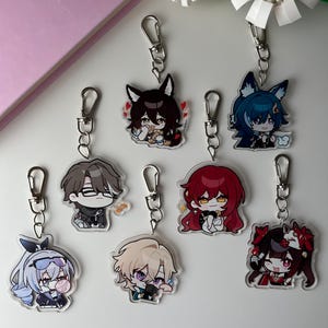 Honkai: Star Rail Chibi Game Acrylic Keychains And Bag Decoration Charms | Tingyun Yukong Dr. Welt Himeko Silverwolf Aventurine Sparkle Cute