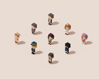Pack 1 de modelos de personajes voxel 3D para impresión 3D y juegos (archivos STL, OBJ y VOX) y figuras en miniatura.