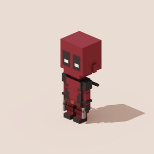 3D Deadpool Voxel Model for 3D Print and Gaming, STL File, OBJ File, VOX File, Mini Figure