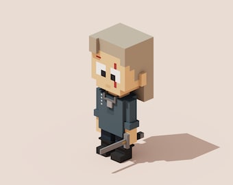 Modello voxel 3D di Geralt di Rivia - The Witcher per stampa 3D e giochi, file STL, file OBJ, file VOX, minifigure