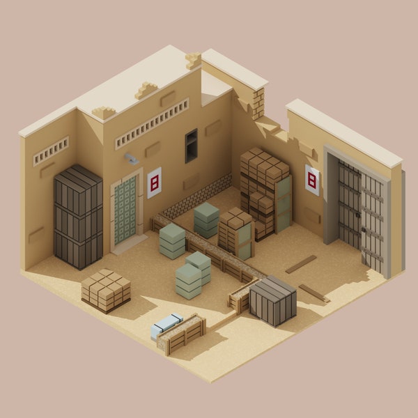 3D Dust 2 Map Voxel Model, Counter Strike Global Offensive - Voxel Model for 3D Print and Gaming, STL File, OBJ File, Dust_2 Map 3D Model