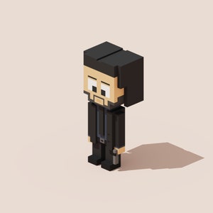 3D John Wick Voxel Model for 3D Print and Gaming, STL File, OBJ File, VOX File, Mini Figure
