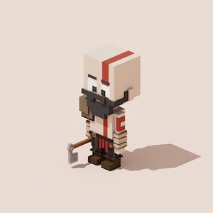 3D Kratos - God of War Voxel Model for 3D Print and Gaming, STL File, OBJ File, VOX File, Mini Figure