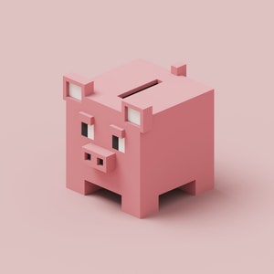 3D Piggy Bank - Pig Coin Bank - Pig Money Bank Voxel Model for 3D Print, STL File, OBJ File, VOX File, Mini Figure