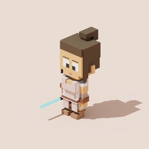 3D Rey Skywalker - Star Wars Voxel Model for 3D Print and Gaming, STL File, OBJ File, VOX File, Mini Figure