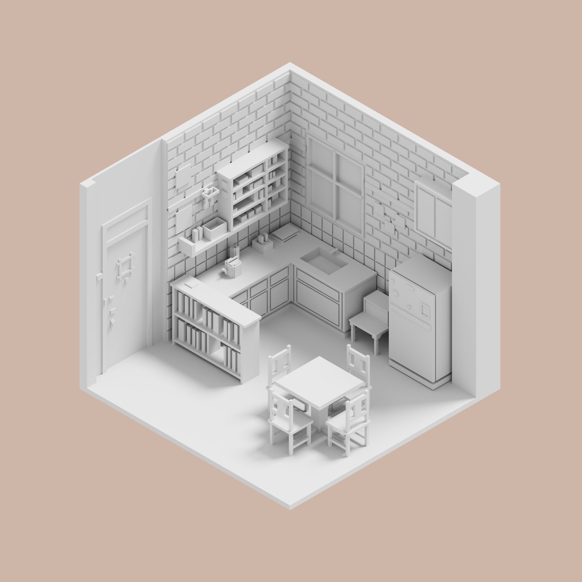 3D Friends Monica's Kitchen Voxel Model for 3D Print and Gaming, STL ...