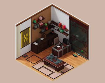 3D Skyscraper Rainbow Six Siege Voxel Model for 3D Print and Gaming, STL File, OBJ File, VOX File, Interior Room Model