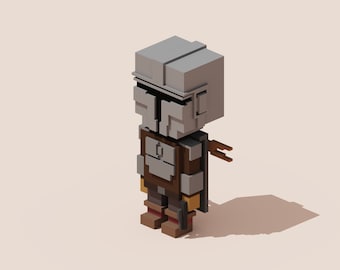 3D The Mandalorian Voxel Model for 3D Print and Gaming, STL File, OBJ File, VOX File, Mini Figure
