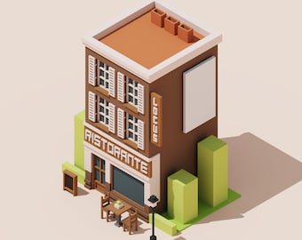 May include: A brown brick building with a white sign that says "LOCUS" and "RISTORANTE". The building has a brown roof with three chimneys and a white awning over the front door. There are two tables and chairs outside the building.