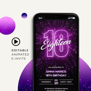 18th Birthday Invitation SMS E-Invite Template for an animated 18th Birthday Party Invitation. Send within minutes. Celebrate Turning 18!