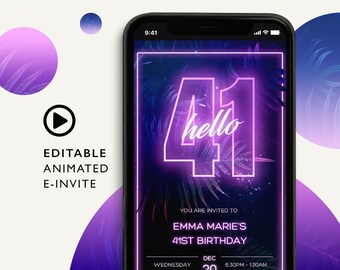 Animated 41st Birthday E-Invite Template
