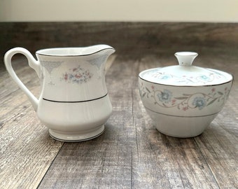 Blue and White Cream and Sugar MISMATCHED Set, Blue and Silver Micro Weddings, Garden Tea Parties, Grandmillenial - EMMA Mix and Match