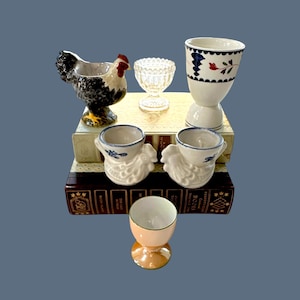 Vintage Egg Cup Holders Pfaltzgraff Chicken Hen Shaped Clear Glass Double Cup, Lusterware, Country Cottage Core Farmhouse Chic YOUR CHOICE