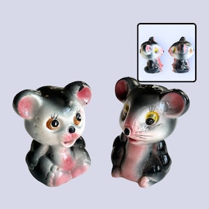 Vintage Cat and Mouse Double Sided  Salt and Pepper Shakers Anthropomorphic Kitschy Kitchen Decor Japan MCM Pair, Cat Lover Collector Gift