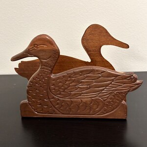 Vintage Wood Duck Mail Letter Holder, Carved Wooden Mallard Farmhouse Rustic Napkin Holder, Cabin MCM Office or Kitchen Decor, Hunter Gift