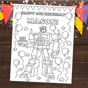 Personalized Transformer Birthday Coloring Page: Robot Party Favor (PDF)