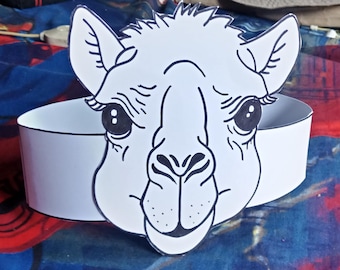 Camel paper coloring crown, Nativity scene headband for kids, Animal paper hat to print