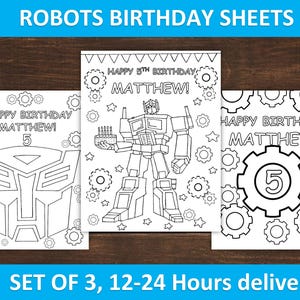Personalized Robot Birthday Coloring Pages: Transformer Party Favors (PDF Download)