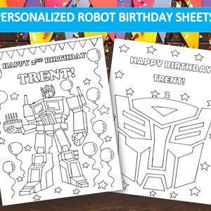 Personalized Robot Birthday Coloring Pages: Transformer Party Favors (PDF)