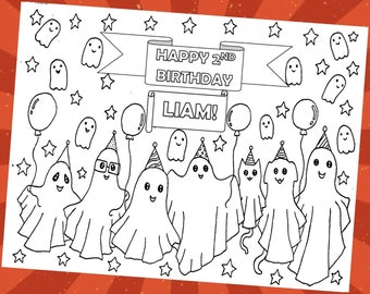 Halloween Birthday coloring sheet | Personalized Ghost birthday colouring page | Boo day printable spooky party favors | Halloween placemat