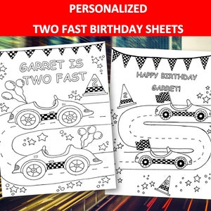 Two Fast Birthday coloring sheets for kids | 2 fast party favors | Cars coloring pages