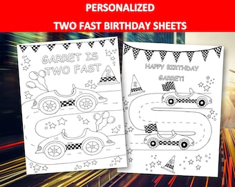 Two Fast Birthday Coloring Pages: Personalized Car Party Favors (PDF Download)