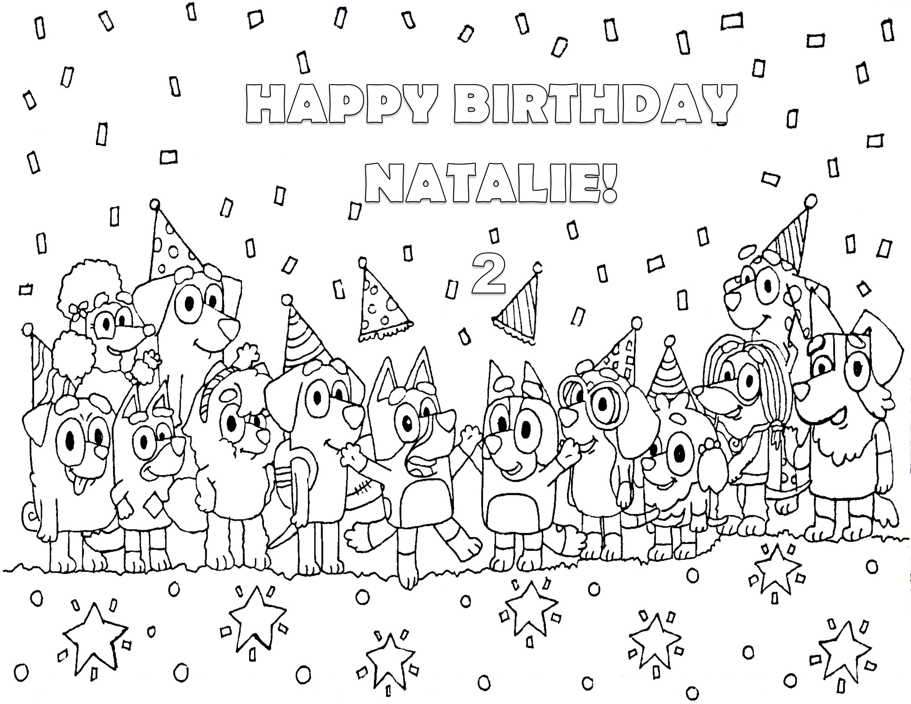 Blue Birthday Coloring Sheet for Kids Blue Dog Birthday Colouring Page