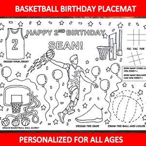 Basketball birthday coloring sheet for kids | Personalized Basket ball colouring page | Sports theme Birthday | Basketball party favors