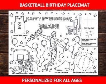 Hoja para colorear de cumpleaños de baloncesto para niños / Página para colorear de baloncesto personalizada / Cumpleaños con temática deportiva / Regalos de fiesta de baloncesto