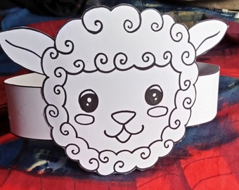 Sheep coloring paper crown for kids , Animal paper hat to print, Printable Sheep birthday hat