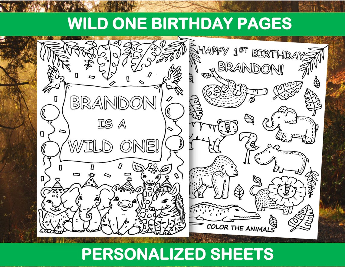 Wild One Birthday Coloring Pages: Safari Animals (personalized PDF) - Etsy